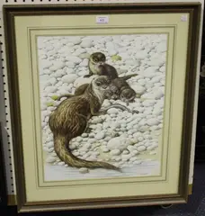 David Parry, Study of Otters, watercolour