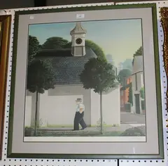 Reg Cartwright, Figure in a Street Scene, colour print