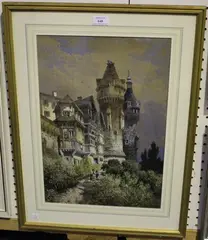 H. Valter, Ancien Chateau de Cravan, watercolour with gouache