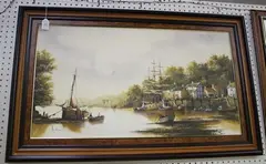 Ken Hammond, View of a Harbour, oil on canvas