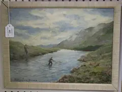 Barrington Browne, Fishermen in a River, oil on canvas-board