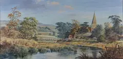 William Howells, View of St Andrew's Church, Alfriston, from the River, oil on canvas