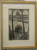 Louis Latapie, View of a Building, charcoal