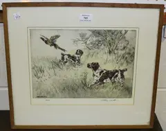 Henry Wilkinson, Springer Spaniels flushing a Pheasant, coloured etching