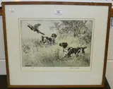 Henry Wilkinson, Springer Spaniels flushing a Pheasant, coloured etching