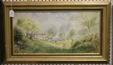 Stephen J. Darbishire, Landscape with Girl Feeding Geese, oil on board