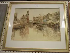 Jan den Hengst, Canal Scene, Amsterdam, watercolour