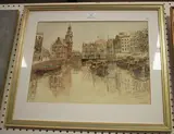 Jan den Hengst, Canal Scene, Amsterdam, watercolour