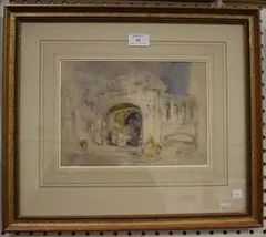 George Cattermole, A Church Interior with Figures, watercolour