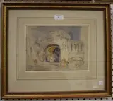 George Cattermole, A Church Interior with Figures, watercolour