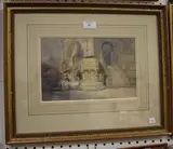 George Cattermole, A Church Interior with Medieval Font, watercolour