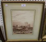 John Louis Petit, View of Rochester, Kent, monochrome watercolour