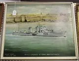 George Roser, H.M.S. Grenade at Grand Harbour Malta, 1985, oil on board