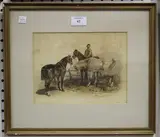 Orlando Norie, Three Horses and a Rider in a Landscape, watercolour