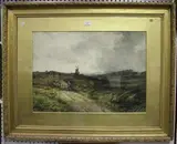 David Cox Junior, Extensive Landscape with Shepherd and Windmill, watercolour
