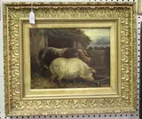 John Macleod, Two Pigs in a Sty, oil on panel