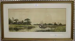 Robert Winchester Fraser, Landscape with River and Boat, watercolour