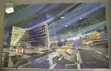 Martin John Aynscomb-Harris, Cityscape with Cars and Figures, gouache