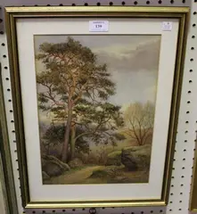 Harris Oxton, Landscape with Country Path and Scots Pine, watercolour