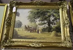 Ronald Moseley, Landscape with Horses pulling a Hay-cart, oil on canvas