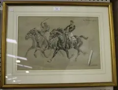 Henri Vincent-Anglade, Horse Racing Scene, pastel heightened with gouache