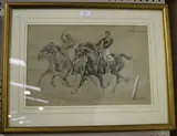 Henri Vincent-Anglade, Horse Racing Scene, pastel heightened with gouache