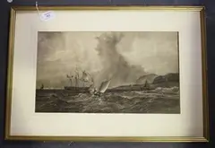 P. Harris, Maritime Scene, 1853, monochrome watercolour