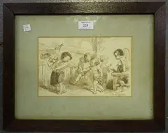 Frank Shrubsole, Children in a Yard, 1881, pen and ink
