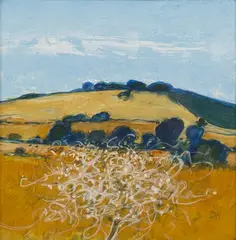 E. across Adur to Downs (Meadowsweet in foreground) by David Humphreys, 1969, acrylic on board, sold Aug 2017