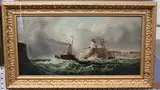 F.K. Roe, Paddle Steamer entering a Harbour in a Storm, oil on canvas