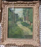 Arthur D'Albertson, The Thatched Cottage, Binsted, nr Arundel, a West Sussex Lane, oil on canvas