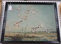 P. Norton, Seabirds in flight, 1946, oil on canvas