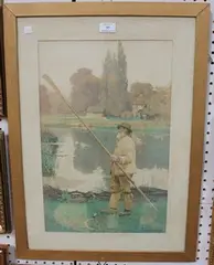 A.H. Cooper, Puntsman in a Landscape, 1886, watercolour