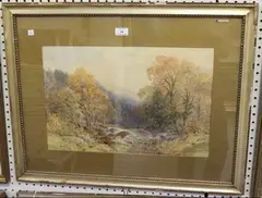 Arthur Henry Enock, River Valley with Trees, possibly the Lyn, North Devon, watercolour