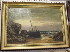 Frank Rawlings Offer, Beached Fishing Vessel at Dusk, oil on canvas