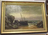 Frank Rawlings Offer, Beached Fishing Vessel at Dusk, oil on canvas
