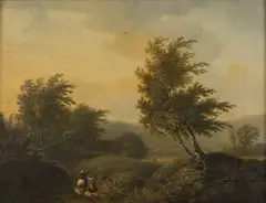 A. Boupard, Windswept Landscape with Horse, Rider and Woman, oil on canvas