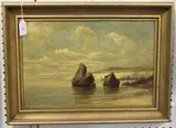 Hermanus Koekkoek Junior, Coastal Scenes with Rocks and Boats, oil on canvas