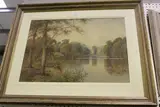 Joshua Renshaw, Lake Scene with Trees and Figures, watercolour