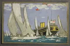 Kenneth Denton Shoesmith, The Royal Yacht Victoria and Albert and Other Yachts at Cowes, Isle of Wight, gouache over pencil