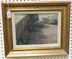 Vic Trevett, Fitting out, Looe, oil on board