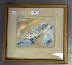 Ann Manie, Boats on Shore, oil on collage