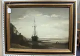 Philip Hugh Padwick, Beached Boat near a Harbour Wall, oil on canvas laid on board