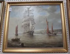 Edward A. Swan, Sailing Vessels in Coastal Waters, oil on canvas-board