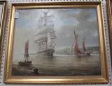 Edward A. Swan, Sailing Vessels in Coastal Waters, oil on canvas-board