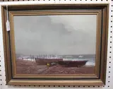 John Foulger, Fishing Boats in Winter, Bognor Beach, 1978, oil on board