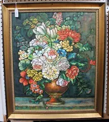 W. Briston, Still Life of Flowers in a Vase, oil on canvas