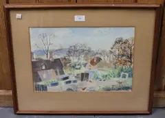 Henry Howard, Chickens in a Farmstead, watercolour and ink