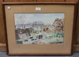 Henry Howard, Chickens in a Farmstead, watercolour and ink