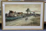 Leopold Rivers, Village Scene with Figures and Geese, 1887, watercolour